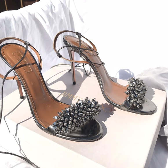 Aquazzura Grey Metallic Embellished Ankle Wrap - Picture 5 of 7